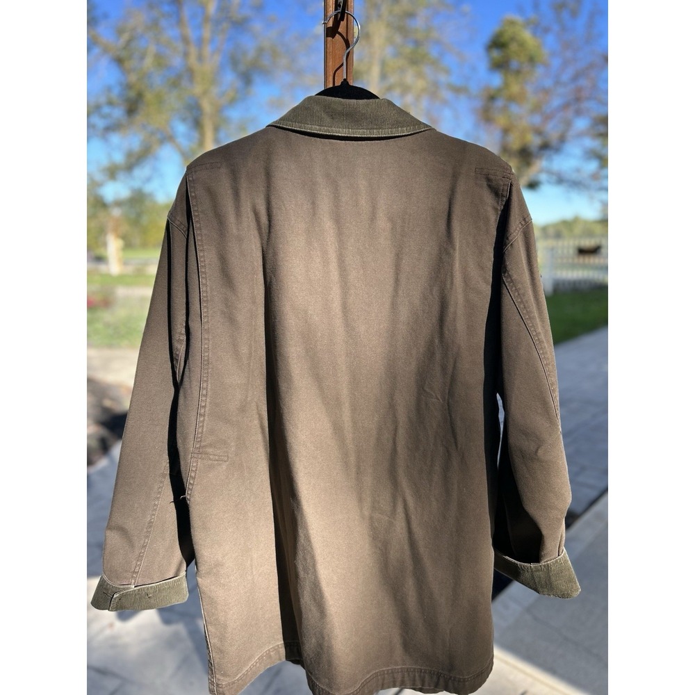 L.L. Bean Canvas Barn Chore Jacket Olive Green Corduroy Collar Flannel Lined - Picture 9 of 11